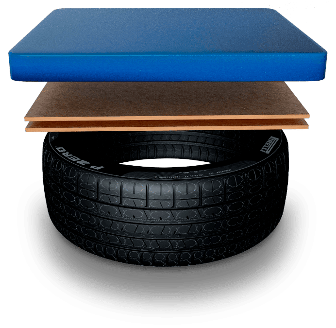 Ein Reifen mit einer blauen Zitadelle-Box darauf.
