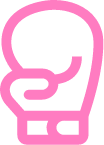 Ein rosa Boxhandschuh-Symbol auf weißem Hintergrund für Selbstverteidigung von Frauen.