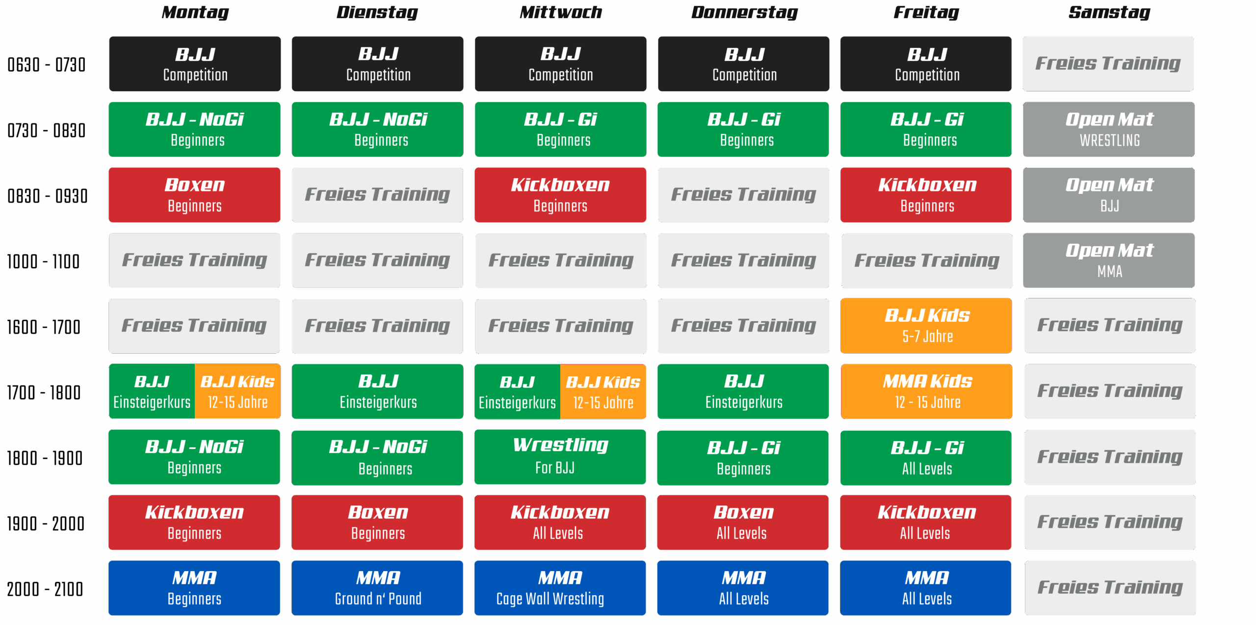 Trainingszeiten Komplett